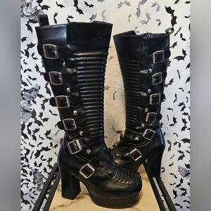 Demonia Gothika Platform Black Boots Women 7 Chunky Heel No Laces